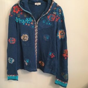 Ivko pointelle zip front hoodie sz 40 denim blue